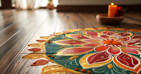 Diwali Rangoli, Colorful Design with Ample Copy Space for Festive Celebrations