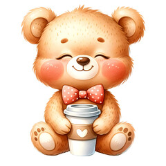 teddy bear with cup of coffee