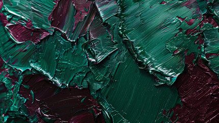 Abstract background in forest green and burgundy, textured with thick oil paint.