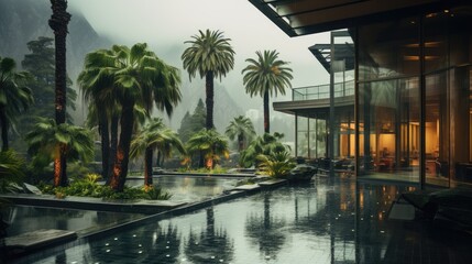 museum mountainside palm trees sun showers springs hotel raining pouring