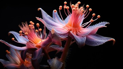 a stunning photos of alien flowers species, close up of a majestic, beautiful, on a black gradient background