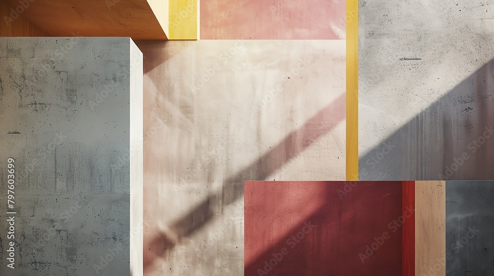Poster an abstract image of a wall with different colored panels.