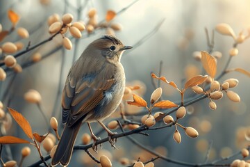 A cute songbird sits perched on a branch, its feathers adding beauty to the natural landscape.