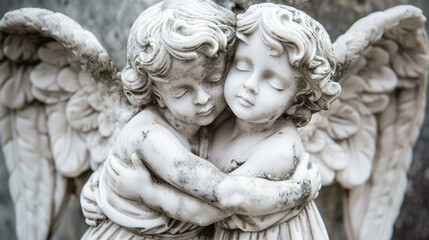A pair of angels embracing in a tender hug, symbolizing love, compassion, and unity.