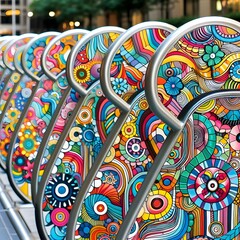 Vibrant Multicolored Bicycle Racks Abstract Art for Urban Spaces