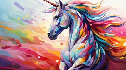 a painting unicorn watercolor diamond painting art in beauty background, AI Generative
