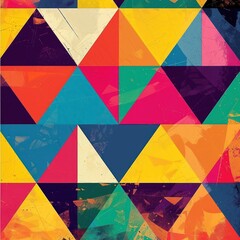 Vibrant geometric triangles with bold shapes and vivid colors in a dynamic background.
