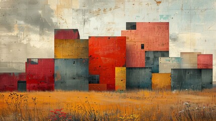 Urban architecture meets Texan prairie in an abstract masterpiece, capturing the essence of contrasting landscapes. 