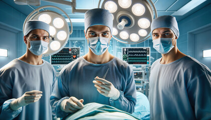 Medical team performing operation. photorealistic image of surgeon team at work in operating theatre - Powered by Adobe