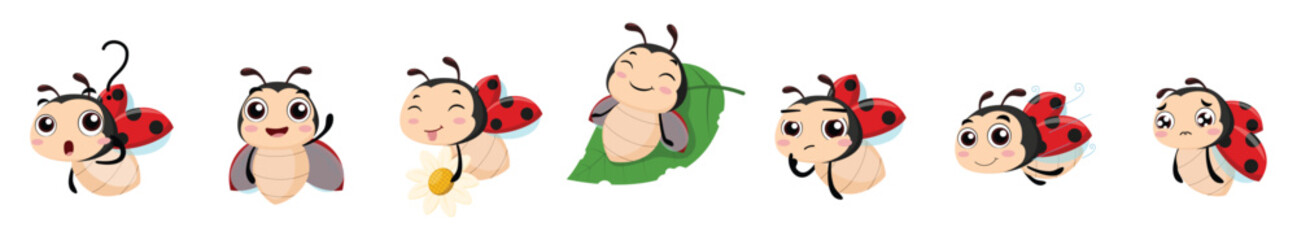 Set of cute ladybug cartoon with different expression © ROFIDOHTUL