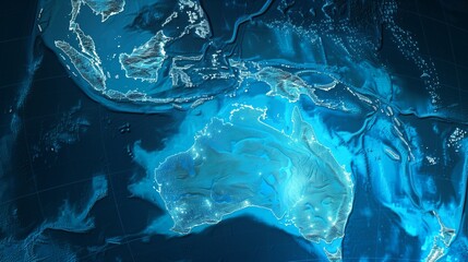 Digital Oceania map with blue lines