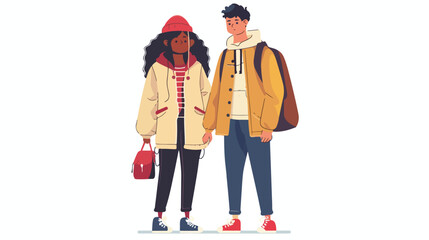 Stylish multiracial couple. Boy and girl dressed