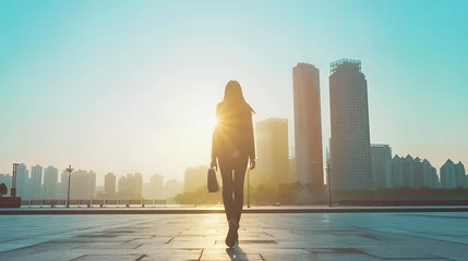 Fototapete Türkis Minimalist Silhouette of Businesswoman Walking Toward Success, Minimalist silhouette, businesswoman, walking  © Christopher