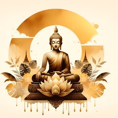 Buddha purnima background with golden buddha statue.