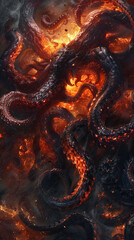 Vivid close-up of Calamares with the smoky, shadowy depths of the underworld lurking below - obrazy, fototapety, plakaty