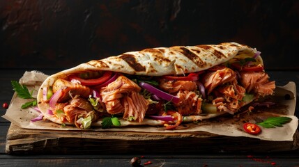 Turkish doner kebab with salmon.