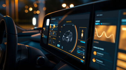 Close-up of the charging station's interface, displaying dynamic charging metrics and energy consumption data, empowering users to track their environmental impact and make informe