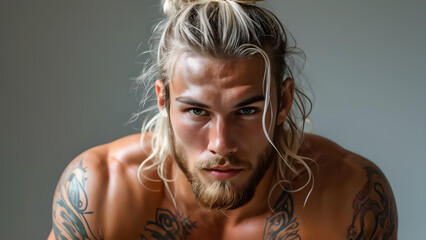 Authentic Mane: Muay Thai Athlete's Natural Look, Pure Grit: Caucasian Warrior's Authentic Hair, True Essence: White Fighter's Natural Style, Genuine Strength: Natural Hair of a Caucasian Athlete