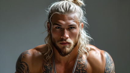 Authentic Mane: Muay Thai Athlete's Natural Look, Pure Grit: Caucasian Warrior's Authentic Hair, True Essence: White Fighter's Natural Style, Genuine Strength: Natural Hair of a Caucasian Athlete