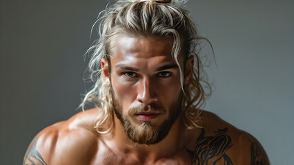 Authentic Mane: Muay Thai Athlete's Natural Look, Pure Grit: Caucasian Warrior's Authentic Hair, True Essence: White Fighter's Natural Style, Genuine Strength: Natural Hair of a Caucasian Athlete