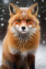 Obraz premium A striking red fox gazes directly at the camera, its sharp eyes and vibrant orange fur standing out against a soft, bokeh background in hues of autumn - majestic red fox 