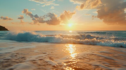 Fototapeta premium Seaside Symphony: Waves, Sand, and Serenity