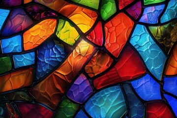 Dynamic brush strokes create a stunning stained glass background with bright colors and intricate patterns.
