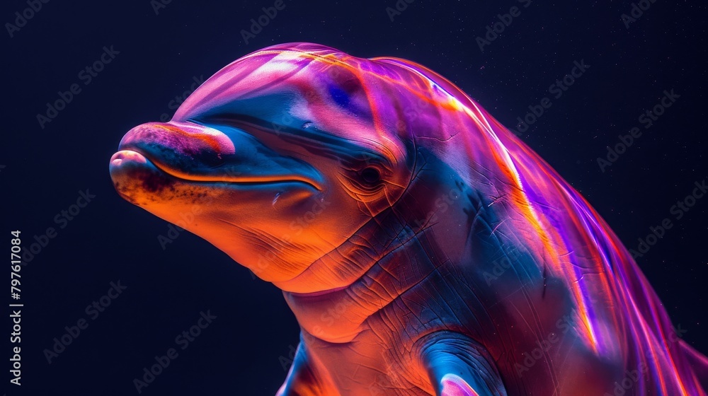 Poster a dolphin with a pink nose and a blue eye