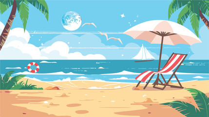 Fototapeta na wymiar Summer sale banner with a beach scene. Vector illustration