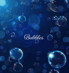 a blue background with bubbles floating in the air