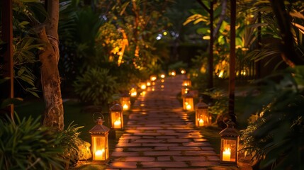 Romantic Garden Walkway with Lanterns