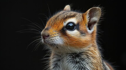 Obraz premium A small brown and white squirrel with a black background