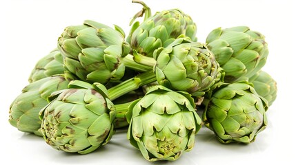 Fototapeta premium Fresh organic artichokes on a white background ready for healthy cooking