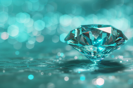Diamat close-up on turquoise background.  Precious stones, jewelry