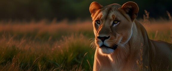 a lioness emerges from the tall grass - Powered by Adobe