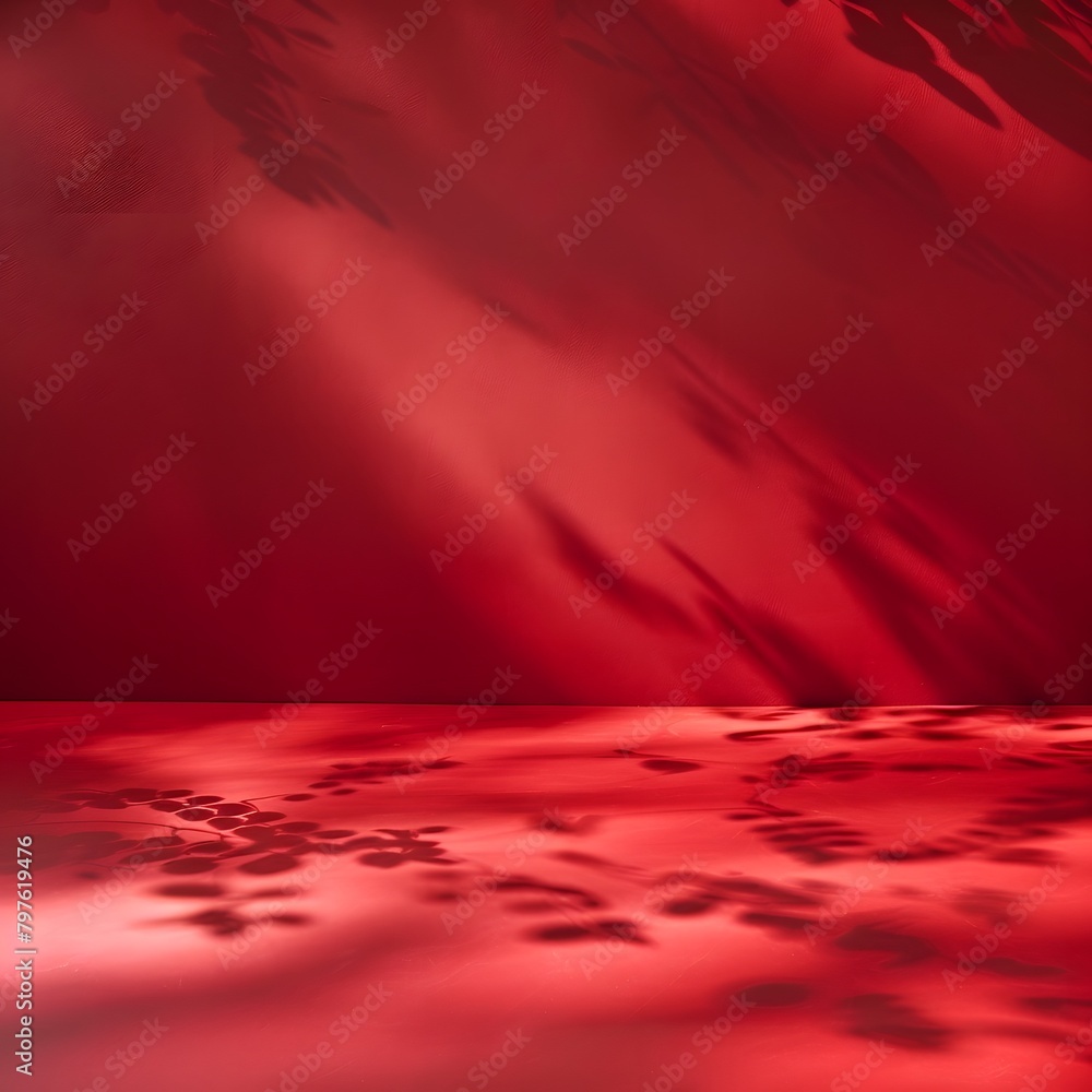 Poster red abstract background, empty space for product display, with light and shadow