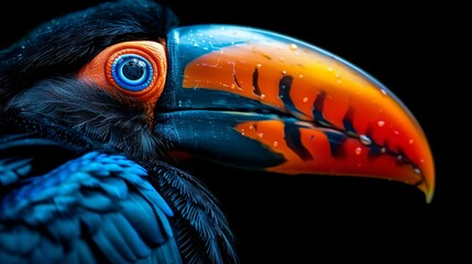 Fototapeta premium A colorful bird with a blue head