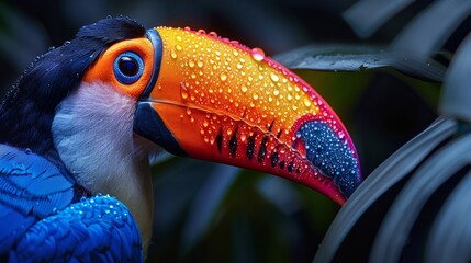 Fototapeta premium A colorful bird with a blue head