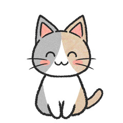 座っている笑顔の三毛猫のイラスト