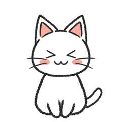 座っている笑顔の白猫のイラスト