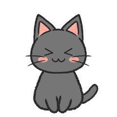 座っている笑顔の黒猫のイラスト