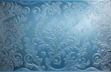 Light matte surface, background of a pattern of flowers on blue frosted glass