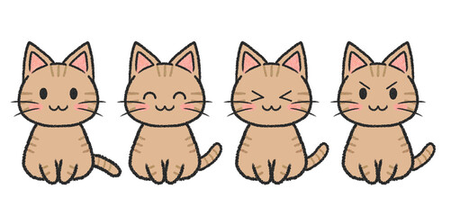 座っている茶トラ猫のイラストのセット