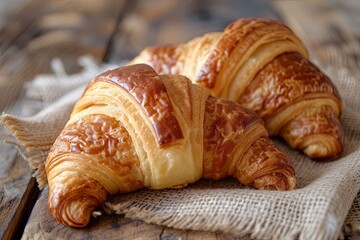 Golden Butter Croissants: Artistic Morning Delights on Rustic Background