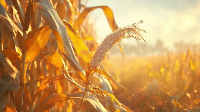 A selective focus picture of corn cob in organic corn field  ,Generative ai, 