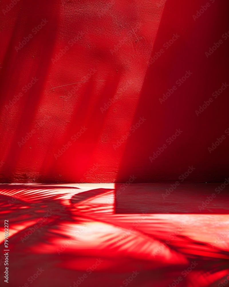 Poster red abstract background, empty space for product display, with light and shadow