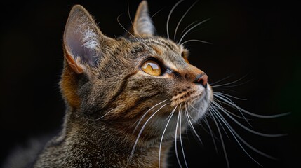 A cat with a long, furry tail and a yellow nose is staring at the camera