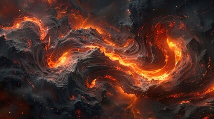 In a symphony of molten motion, stylized lava swirls twist and churn on this abstract background.
