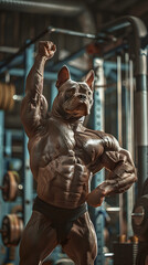 Ripped Muscular Dog Showcasing Intense Focus and Determination During Bicep Curls in Sleek Modern Gym Setting - 797623651