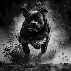Powerful Athletic Dog Sprinting at Full Speed Monochrome High Contrast Portrait
